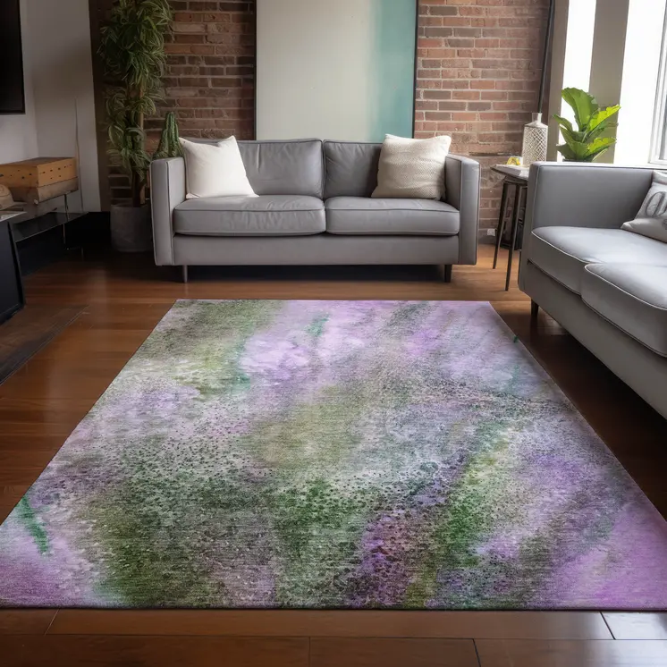 5' X 8' Purple Abstract Washable Non Skid Indoor Outdoor Area Rug