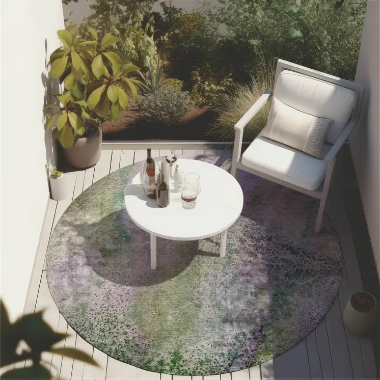 8' Round Purple Round Abstract Washable Non Skid Indoor Outdoor Area Rug