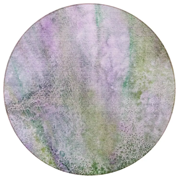 8' Round Purple Round Abstract Washable Non Skid Indoor Outdoor Area Rug