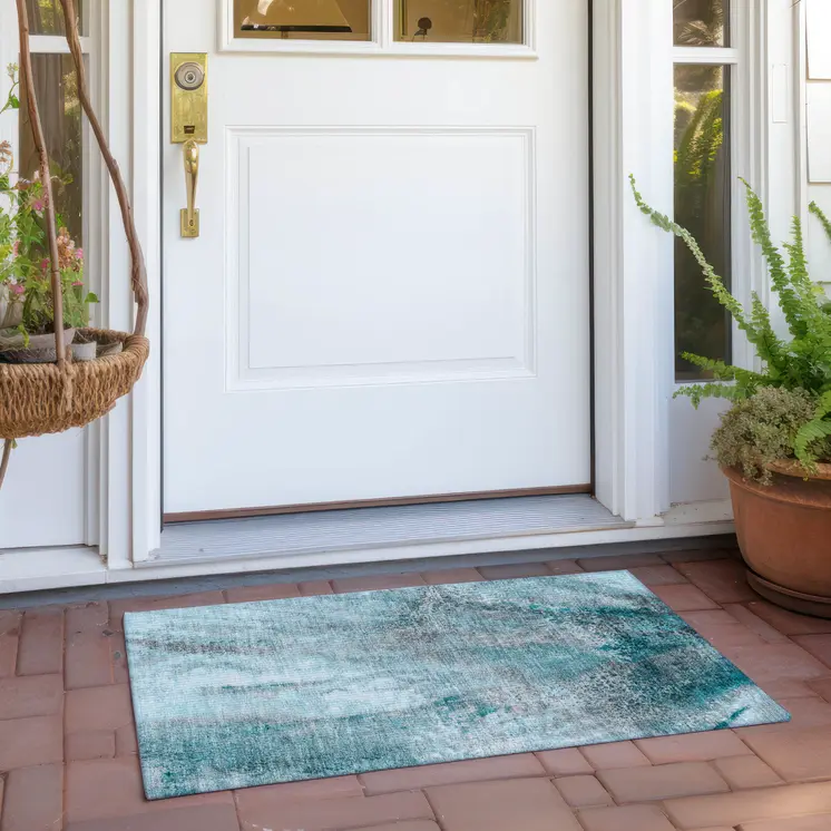 2' X 3' Gray and Ivory Abstract Washable Non Skid Indoor Outdoor Area Rug