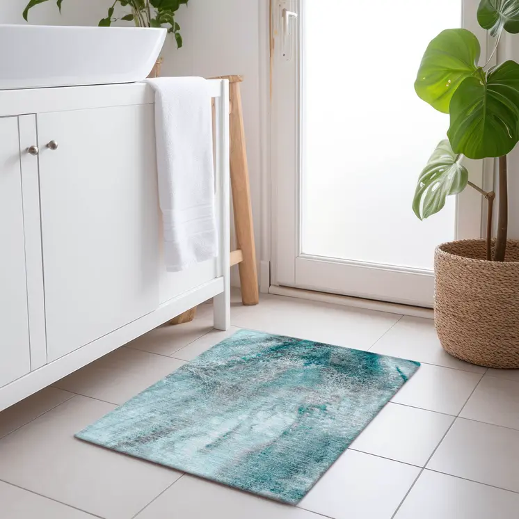 2' X 3' Gray and Ivory Abstract Washable Non Skid Indoor Outdoor Area Rug