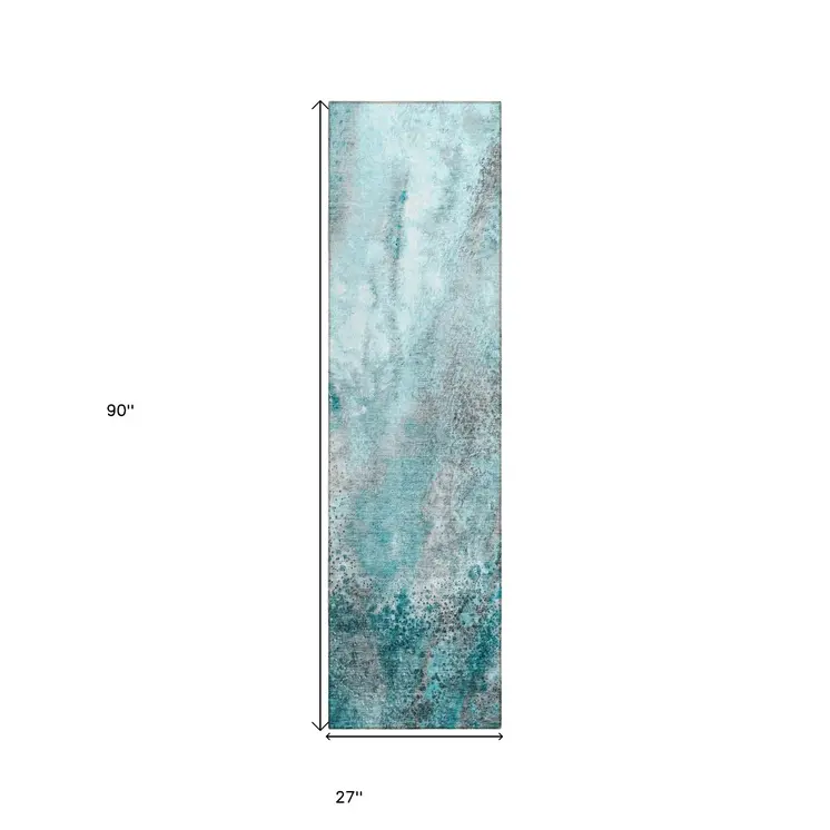 8' Runner Gray and Ivory Abstract Washable Non Skid Indoor Outdoor Runner Rug