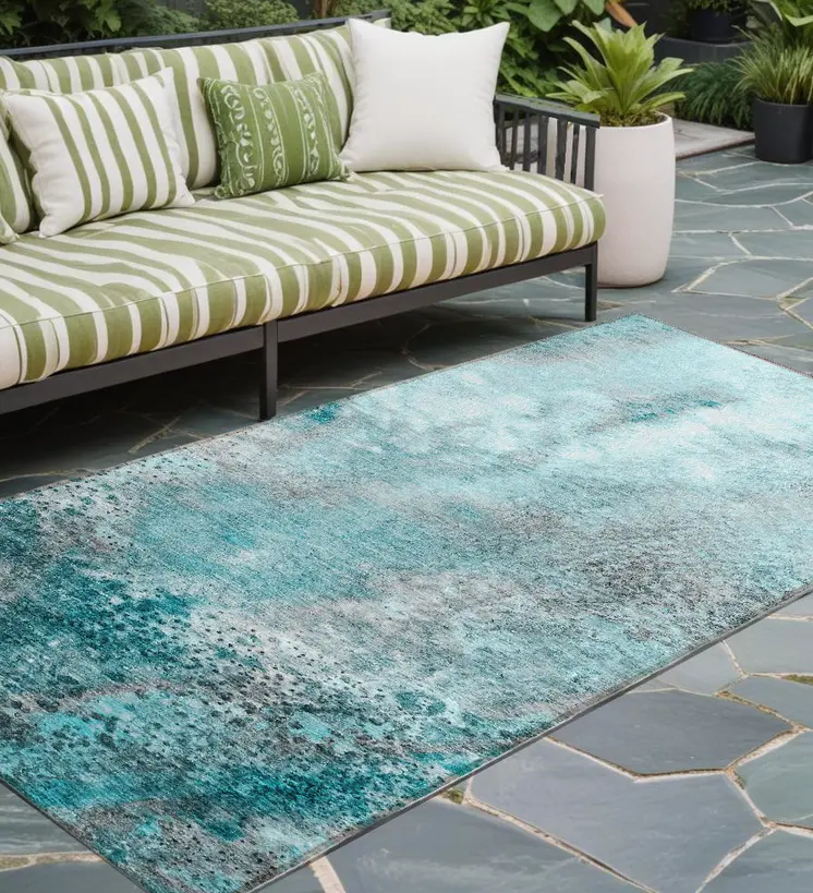 8' Runner Gray and Ivory Abstract Washable Non Skid Indoor Outdoor Runner Rug