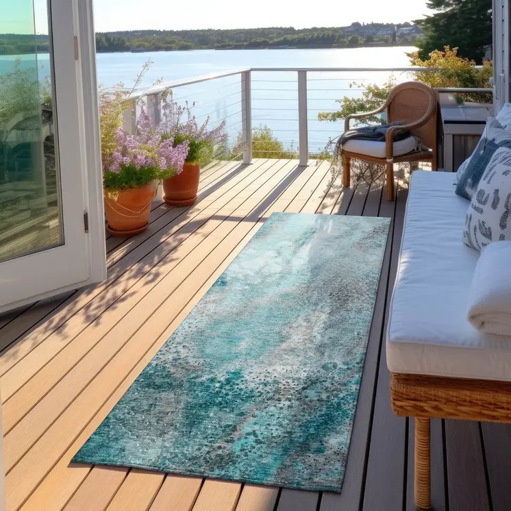 8' Runner Gray and Ivory Abstract Washable Non Skid Indoor Outdoor Runner Rug