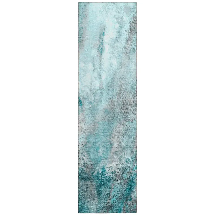 8' Runner Gray and Ivory Abstract Washable Non Skid Indoor Outdoor Runner Rug