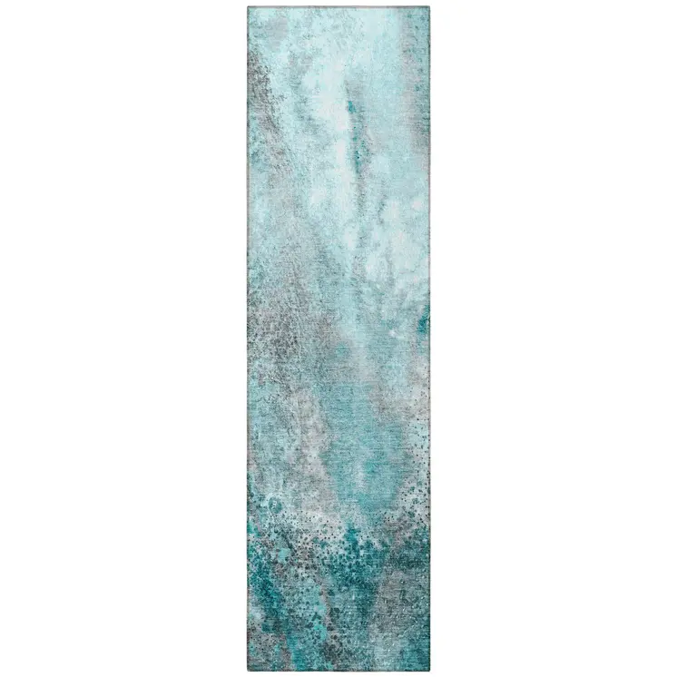 8' Runner Gray and Ivory Abstract Washable Non Skid Indoor Outdoor Runner Rug