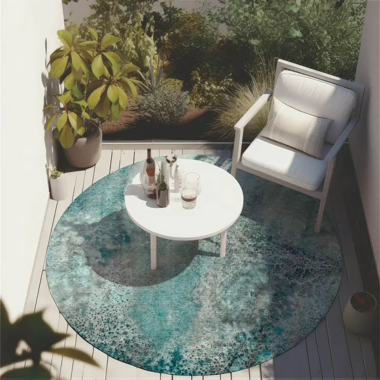 8' Round Gray and Ivory Round Abstract Washable Non Skid Indoor Outdoor Area Rug