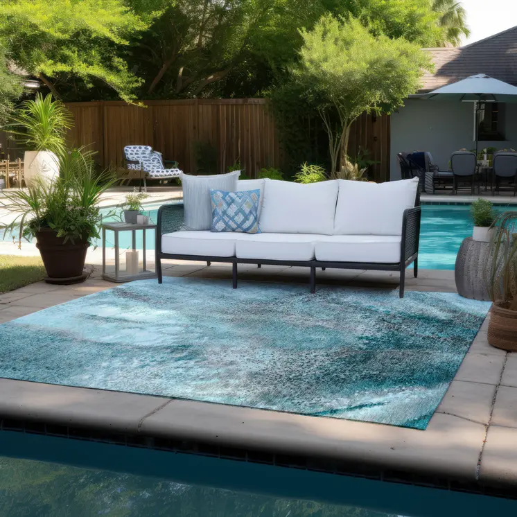 8' X 10' Gray and Ivory Abstract Washable Non Skid Indoor Outdoor Area Rug