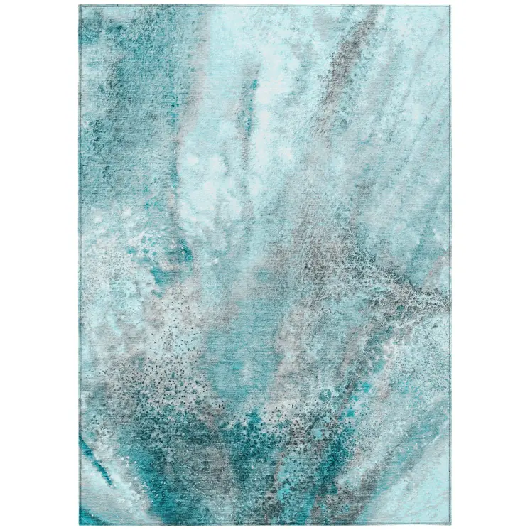8' X 10' Gray and Ivory Abstract Washable Non Skid Indoor Outdoor Area Rug