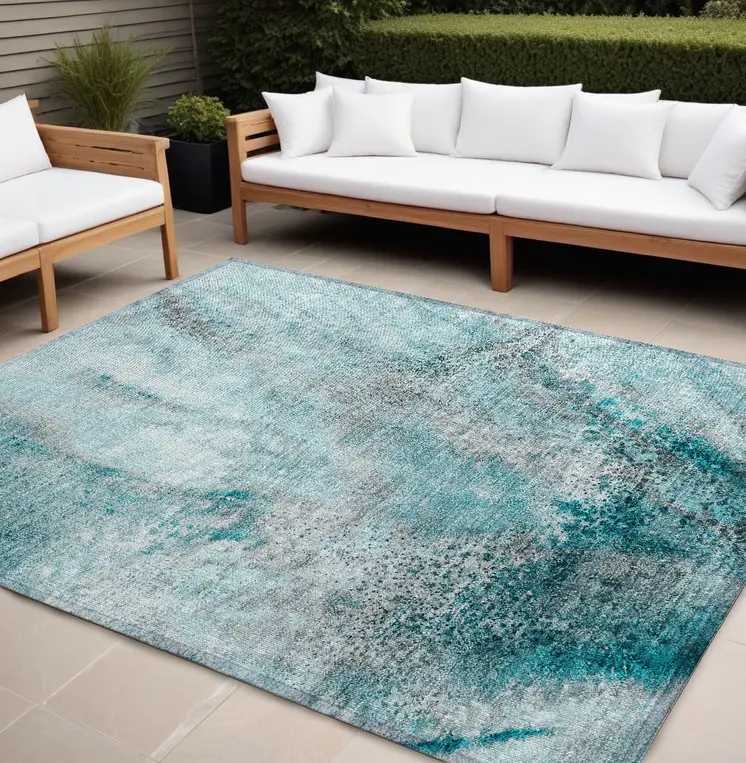 10' X 14' Gray and Ivory Abstract Washable Non Skid Indoor Outdoor Area Rug