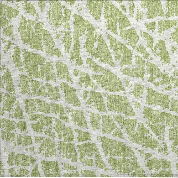 2' X 3' Green and White Abstract Washable Non Skid Indoor Outdoor Area Rug