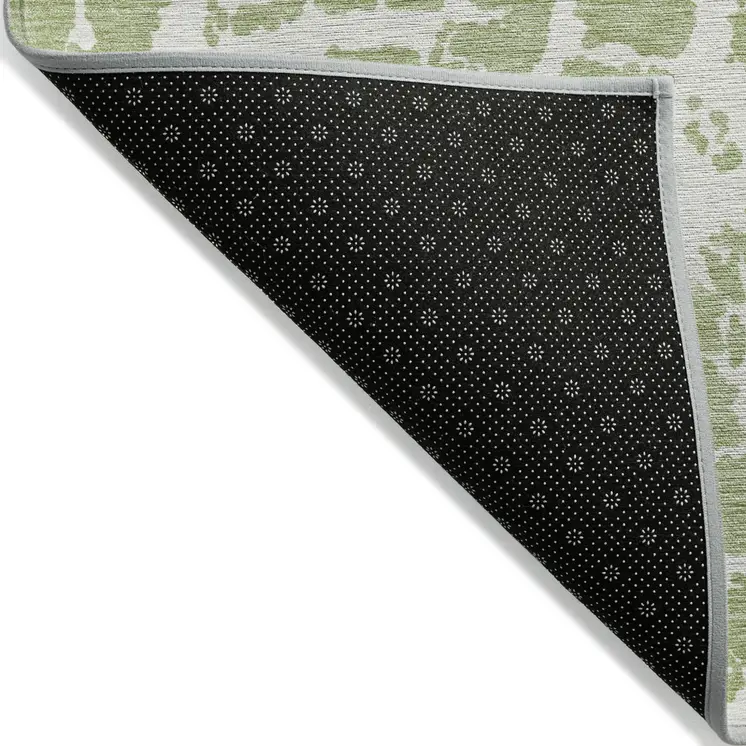 8' Runner Green and White Abstract Washable Non Skid Indoor Outdoor Runner Rug