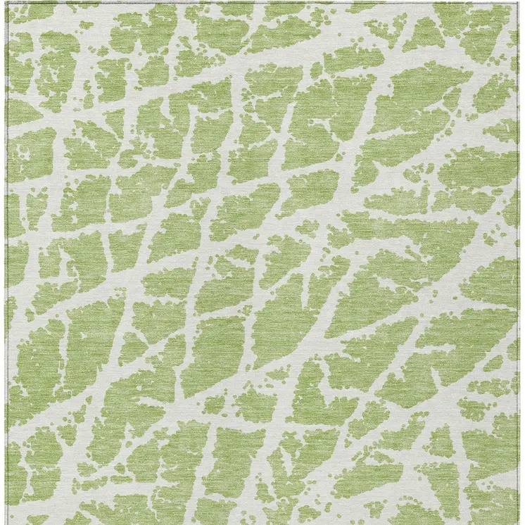 3' X 5' Green And White Abstract Washable Indoor Outdoor Area Rug