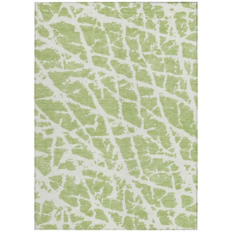 5' X 8' Green and White Abstract Washable Non Skid Indoor Outdoor Area Rug