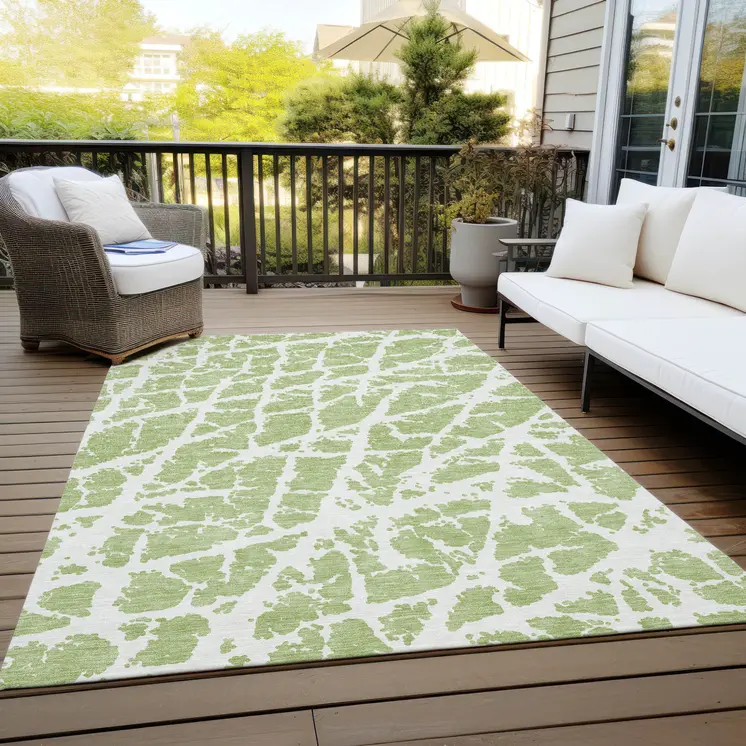5' X 8' Green and White Abstract Washable Non Skid Indoor Outdoor Area Rug