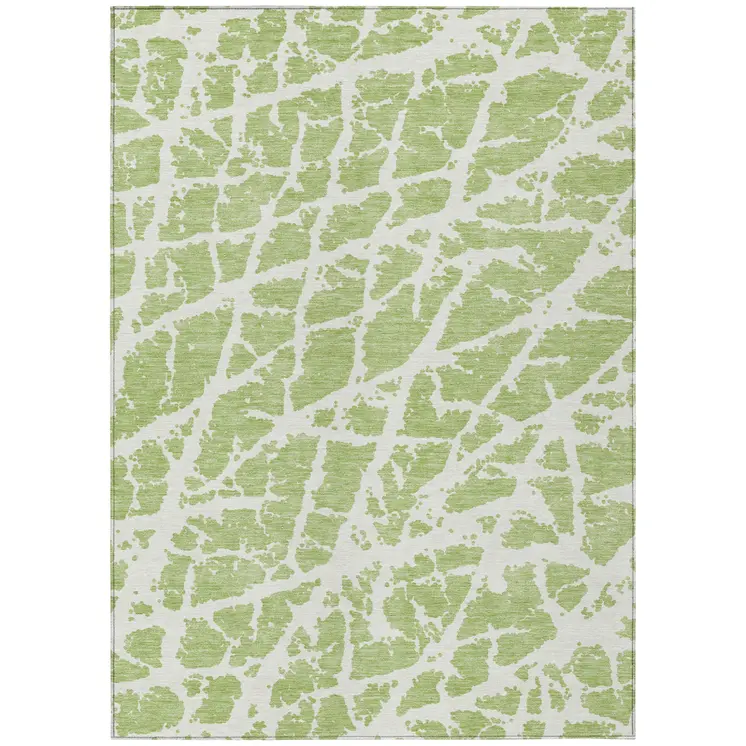 5' X 8' Green and White Abstract Washable Non Skid Indoor Outdoor Area Rug