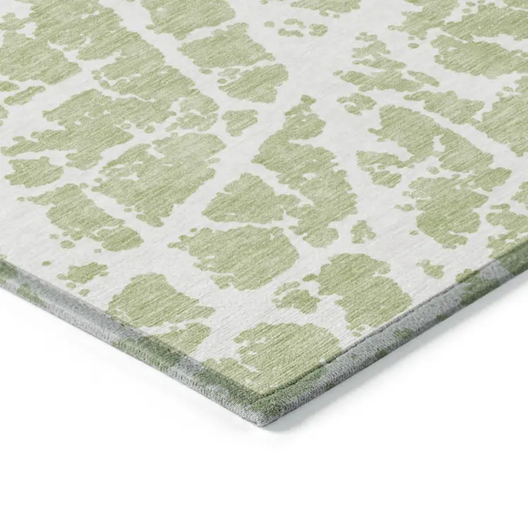 5' X 8' Green and White Abstract Washable Non Skid Indoor Outdoor Area Rug