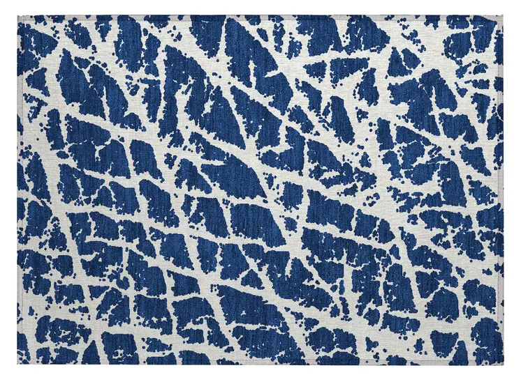 2' X 3' Navy and Ivory Abstract Washable Non Skid Indoor Outdoor Area Rug