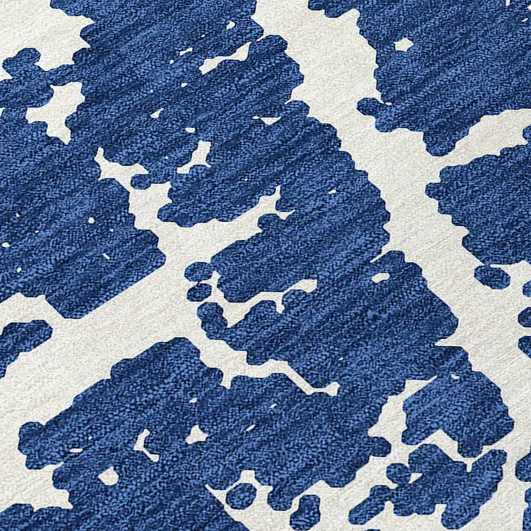 2' X 3' Navy and Ivory Abstract Washable Non Skid Indoor Outdoor Area Rug