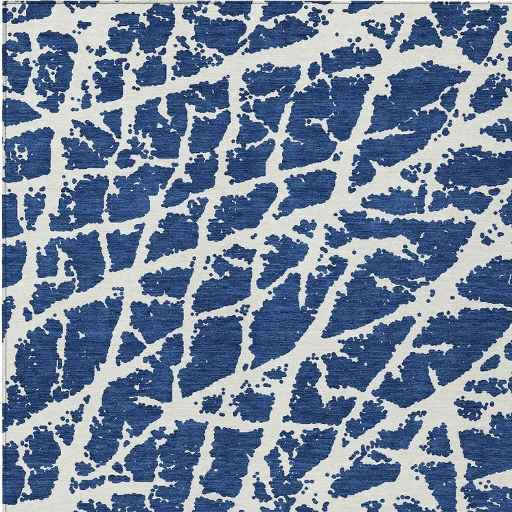 3' X 5' Blue And White Abstract Washable Indoor Outdoor Area Rug