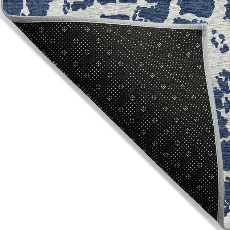 9' X 12' Blue and White Abstract Washable Non Skid Indoor Outdoor Area Rug