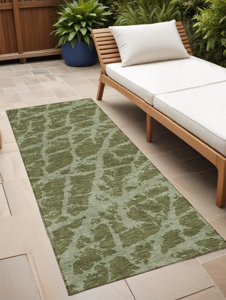 8' Runner Green Abstract Washable Non Skid Indoor Outdoor Runner Rug