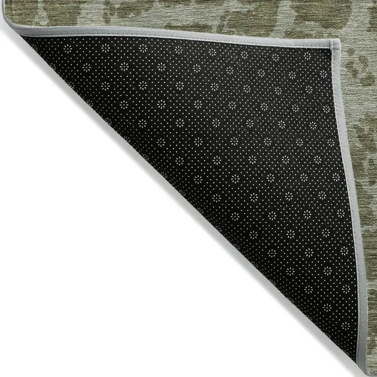 8' Runner Green Abstract Washable Non Skid Indoor Outdoor Runner Rug