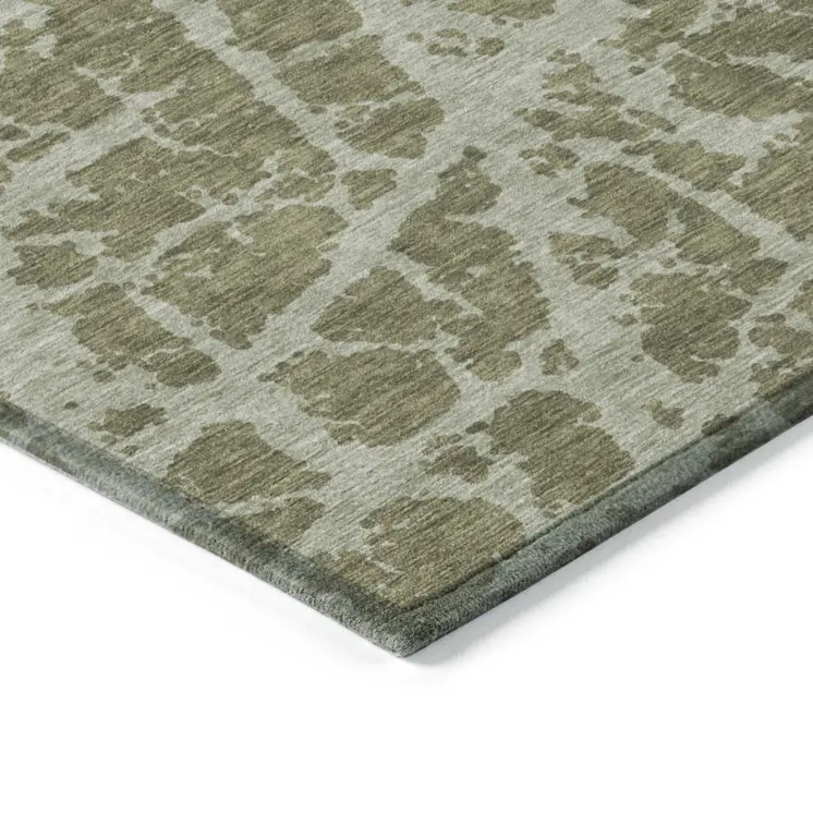 8' Runner Green Abstract Washable Non Skid Indoor Outdoor Runner Rug