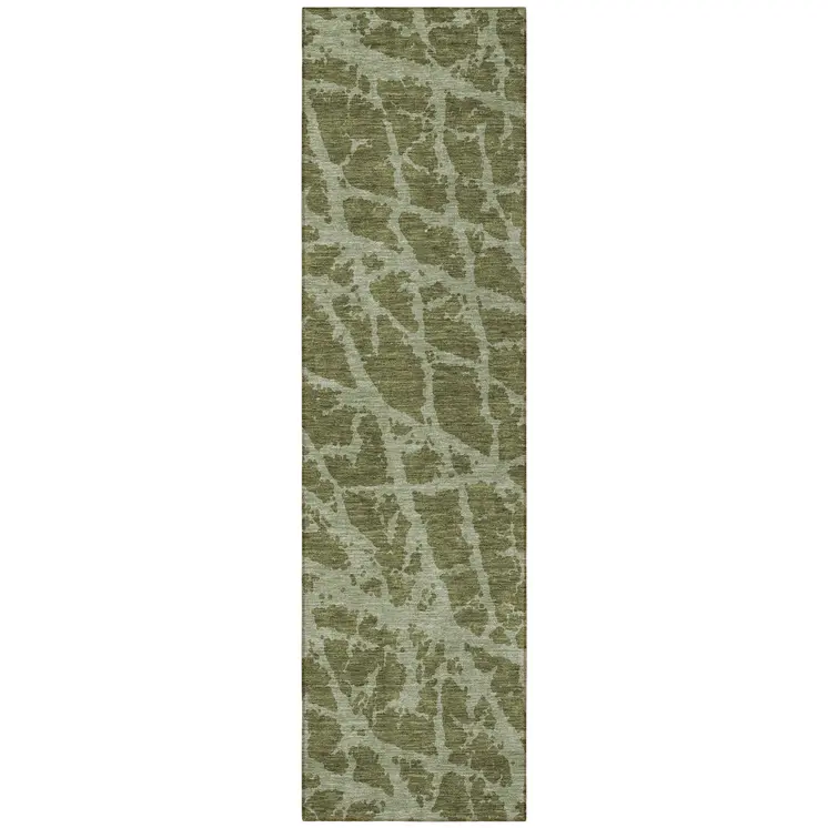 8' Runner Green Abstract Washable Non Skid Indoor Outdoor Runner Rug