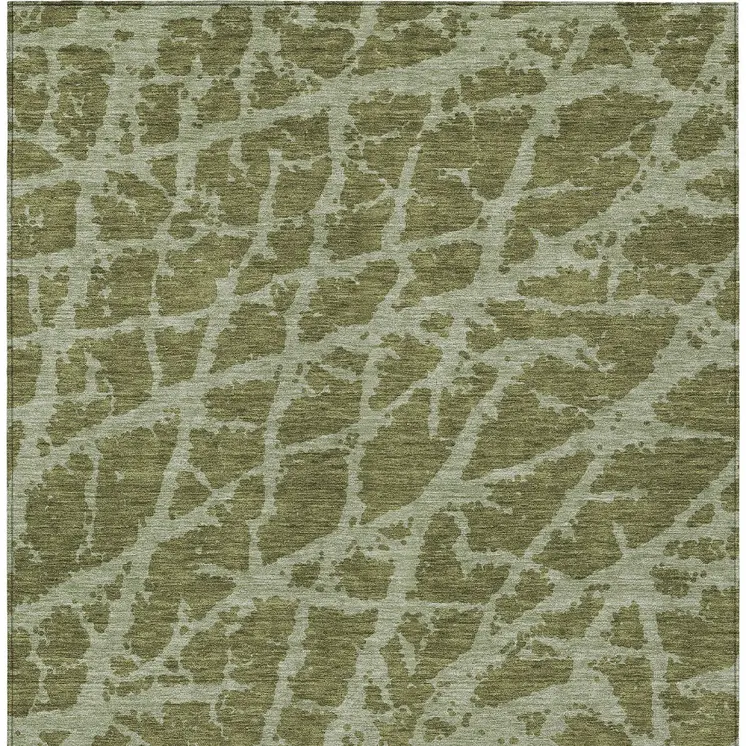 3' X 5' Green Abstract Washable Non Skid Indoor Outdoor Area Rug