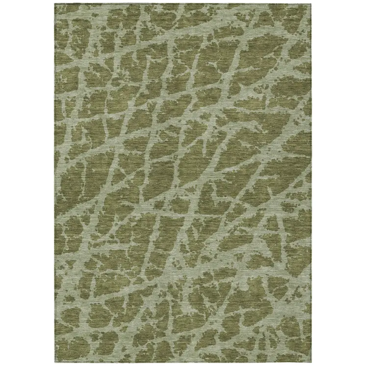 3' X 5' Green Abstract Washable Non Skid Indoor Outdoor Area Rug