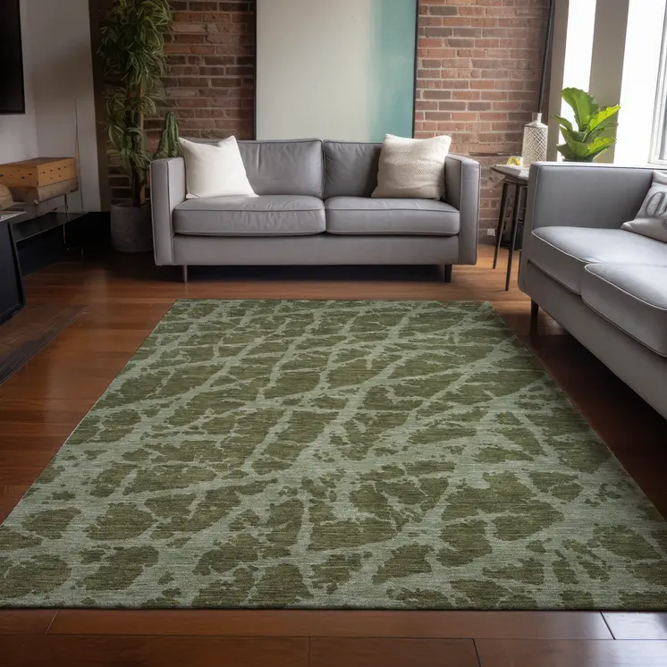 3' X 5' Green Abstract Washable Non Skid Indoor Outdoor Area Rug