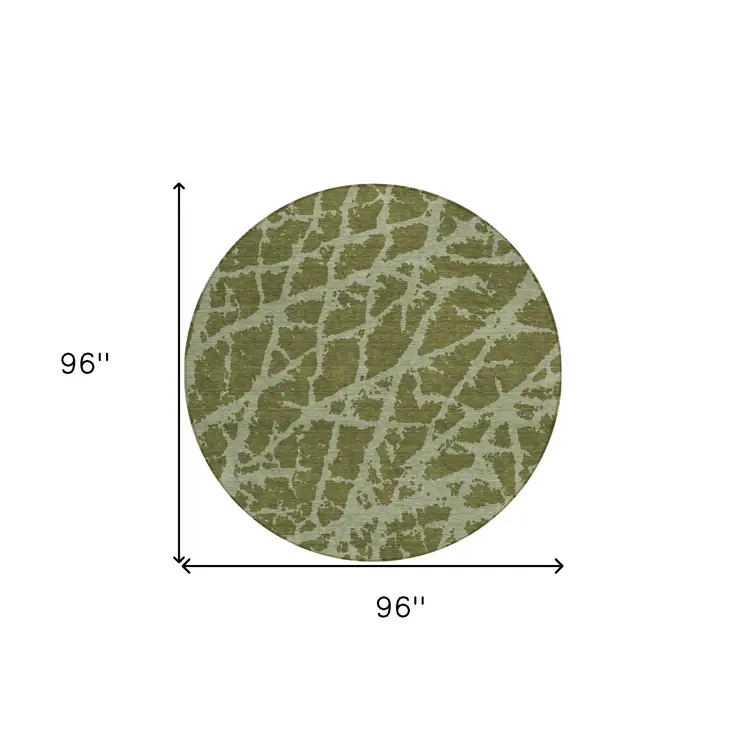 8' Round Green Round Abstract Washable Non Skid Indoor Outdoor Area Rug