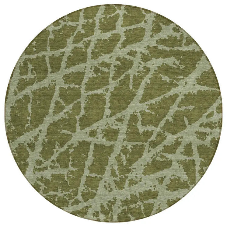8' Round Green Round Abstract Washable Non Skid Indoor Outdoor Area Rug