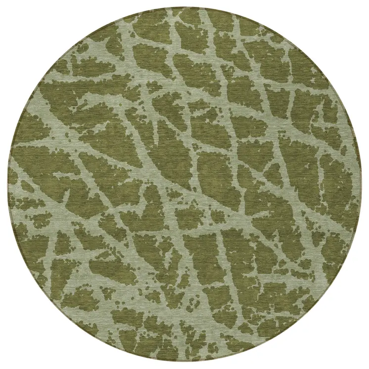8' Round Green Round Abstract Washable Non Skid Indoor Outdoor Area Rug