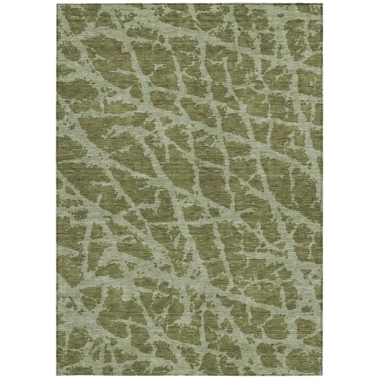 8' X 10' Green Abstract Washable Indoor Outdoor Area Rug