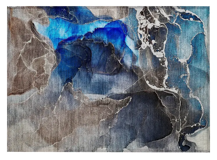 2' X 3' Blue Abstract Washable Non Skid Indoor Outdoor Area Rug