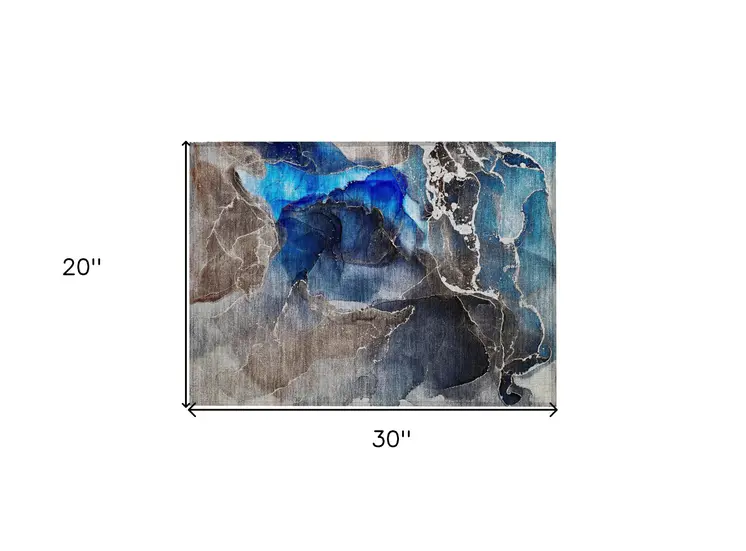 2' X 3' Blue Abstract Washable Non Skid Indoor Outdoor Area Rug