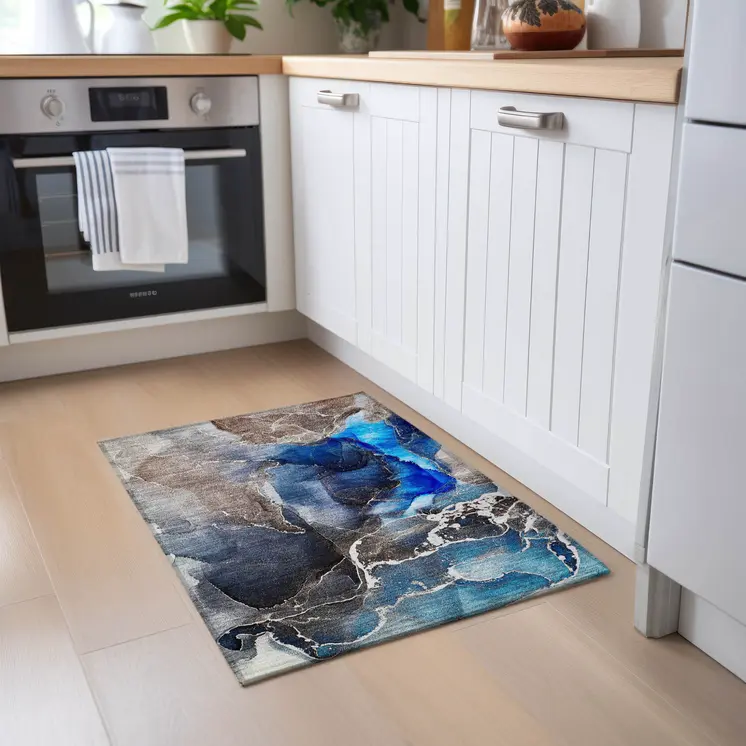 2' X 3' Blue Abstract Washable Non Skid Indoor Outdoor Area Rug