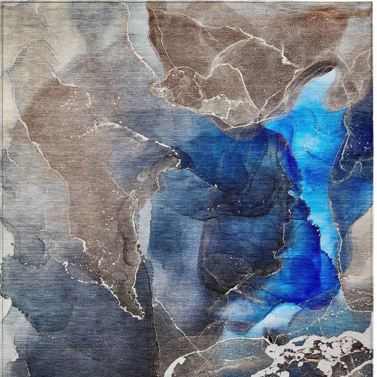3' X 5' Blue Abstract Washable Non Skid Indoor Outdoor Area Rug
