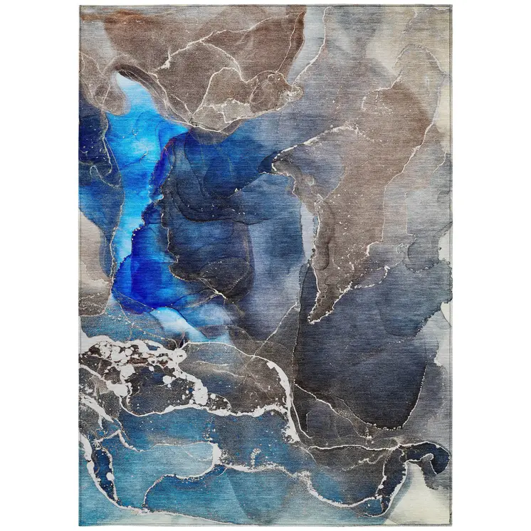 5' X 8' Blue Abstract Washable Indoor Outdoor Area Rug