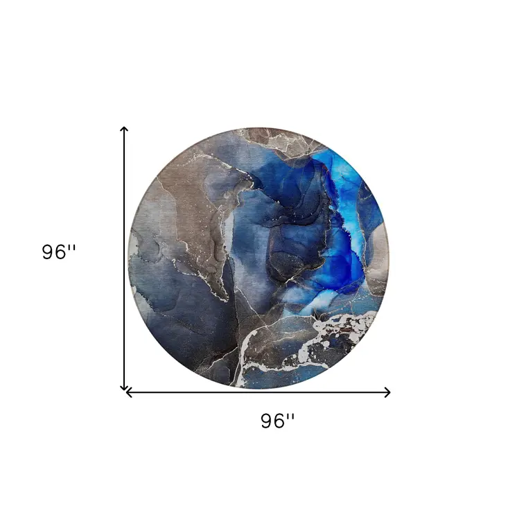 8' Blue Round Abstract Washable Indoor Outdoor Area Rug