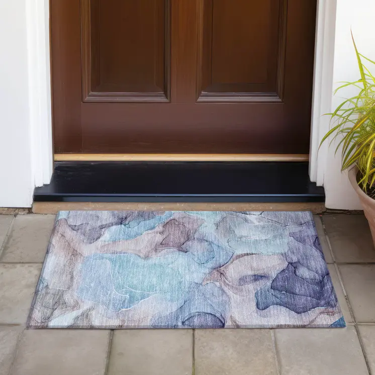 2' X 3' Blue Abstract Washable Non Skid Indoor Outdoor Area Rug