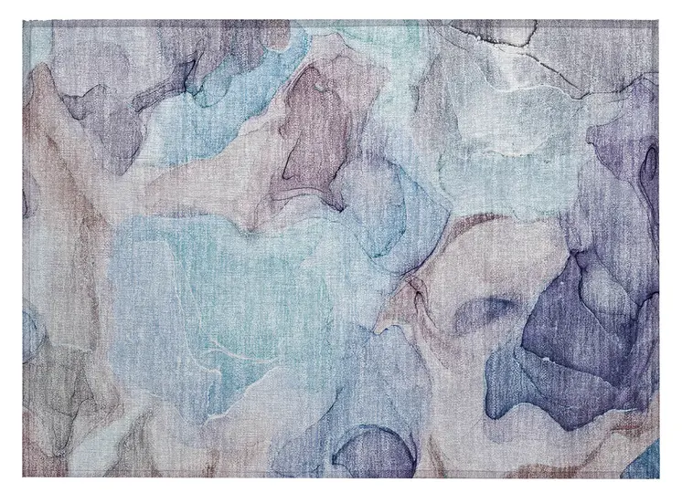 2' X 3' Blue Abstract Washable Non Skid Indoor Outdoor Area Rug