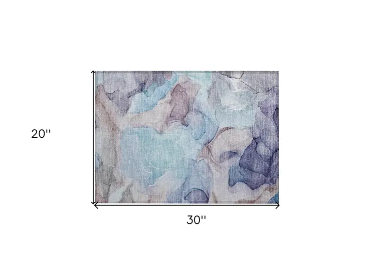 2' X 3' Blue Abstract Washable Non Skid Indoor Outdoor Area Rug