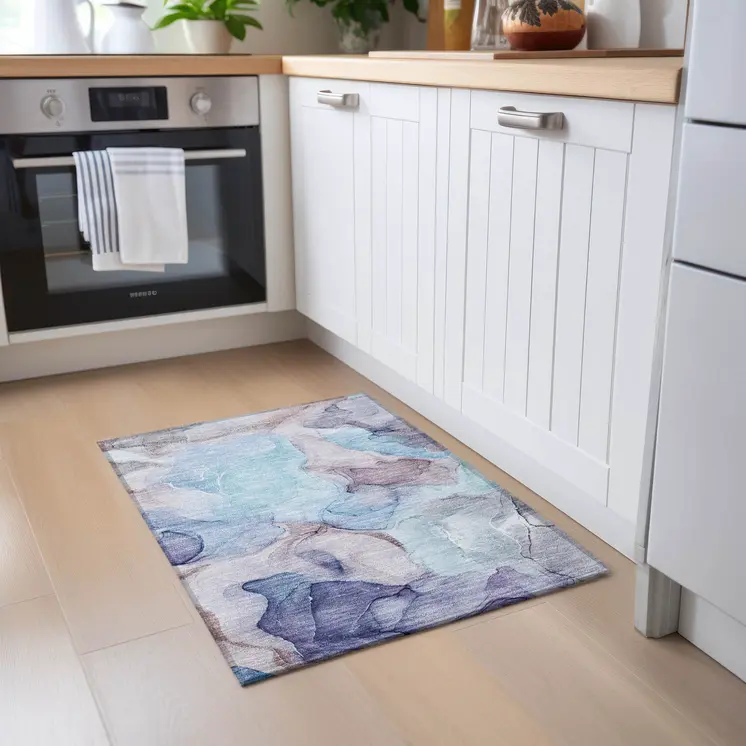 2' X 3' Blue Abstract Washable Non Skid Indoor Outdoor Area Rug