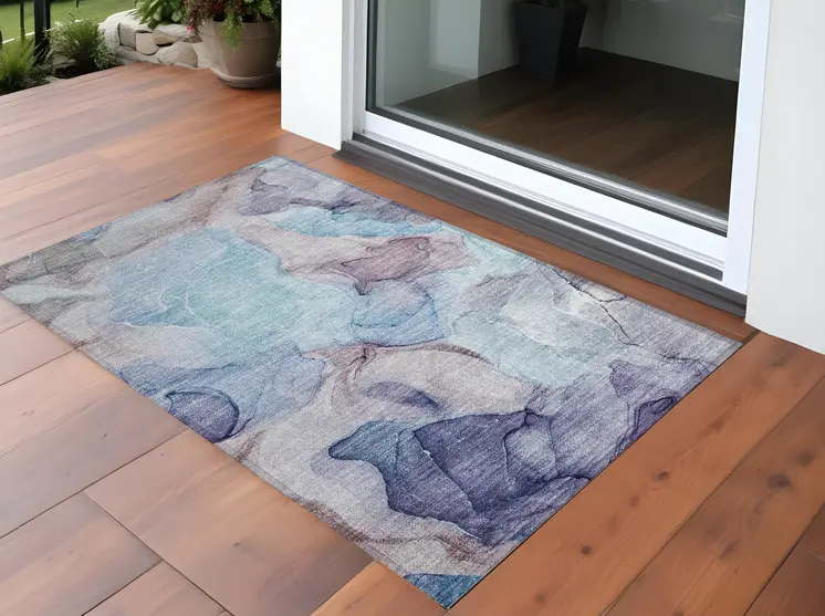 2' X 3' Blue Abstract Washable Non Skid Indoor Outdoor Area Rug