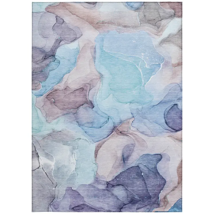 8' X 10' Blue Abstract Washable Non Skid Indoor Outdoor Area Rug