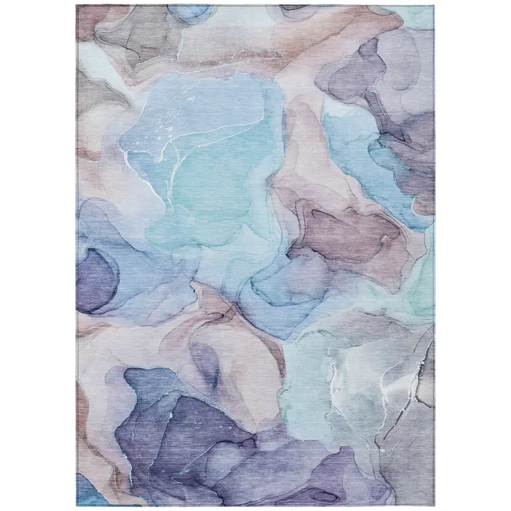 8' X 10' Blue Abstract Washable Non Skid Indoor Outdoor Area Rug