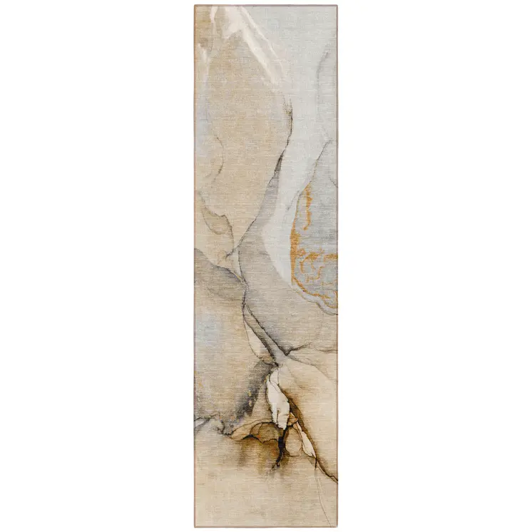 8' Runner Beige Abstract Washable Non Skid Indoor Outdoor Runner Rug